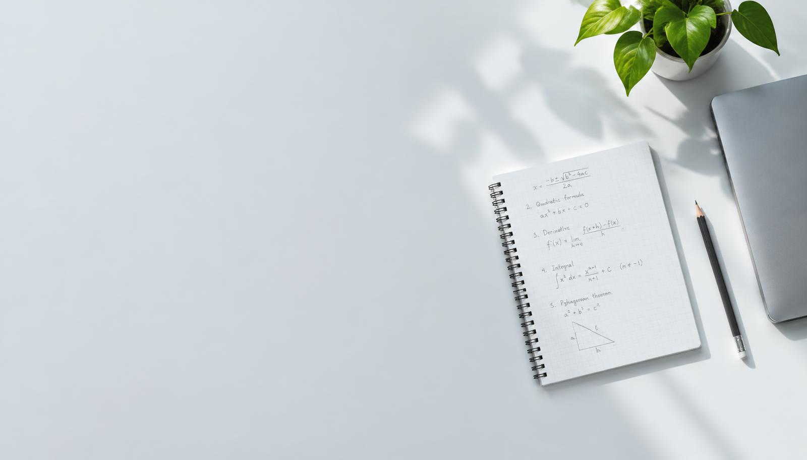 A quiet study desk with a notebook, pencil and laptop